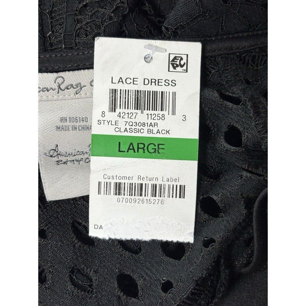 American Rag Cie Lace Eyelet Dress Women’s Size Large Classic Black Lined - Picture 5 of 11